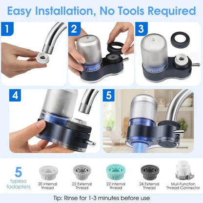 Faucet Water Filter, Kitchen Water Filter with Activated Carbon, Reduces 98% of Chlorine, Limescale, Heavy Metals and Bad Odors