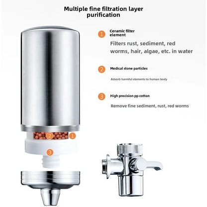 304 Stainless Steel Water Purifier, Reusable Faucet Filter for Kitchen Drinking Water.